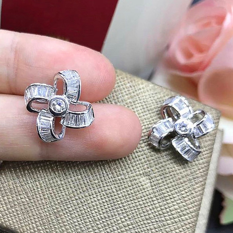 Anting Stud Kristal Cubic Zirconia Bentuk Kincir Angin Untuk Wanita