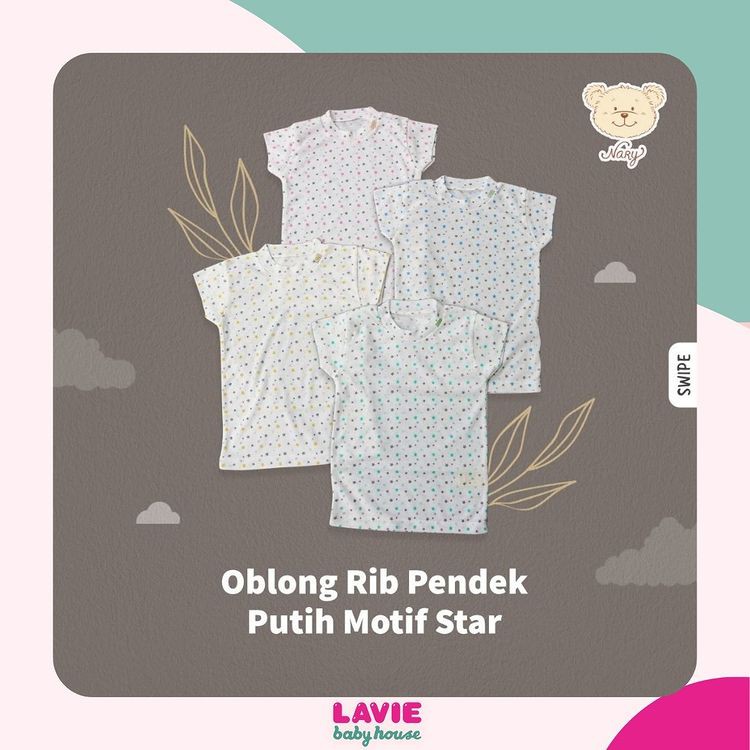 Nary Oblong Bayi Tipis Tangan Pendek Motif Star Putih &amp; Warna Series