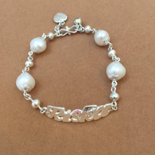 Gelang perak nama dgn mutiara asli lombok