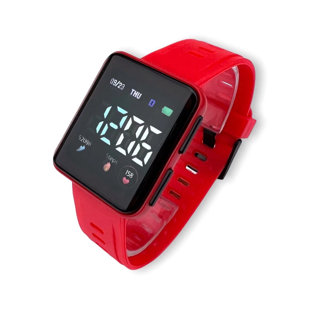 COD Jam Tangan Digital Wanita Karet Elektronik Sentuh Fashion Mahasiswa Jam Tangan LED M153-merah