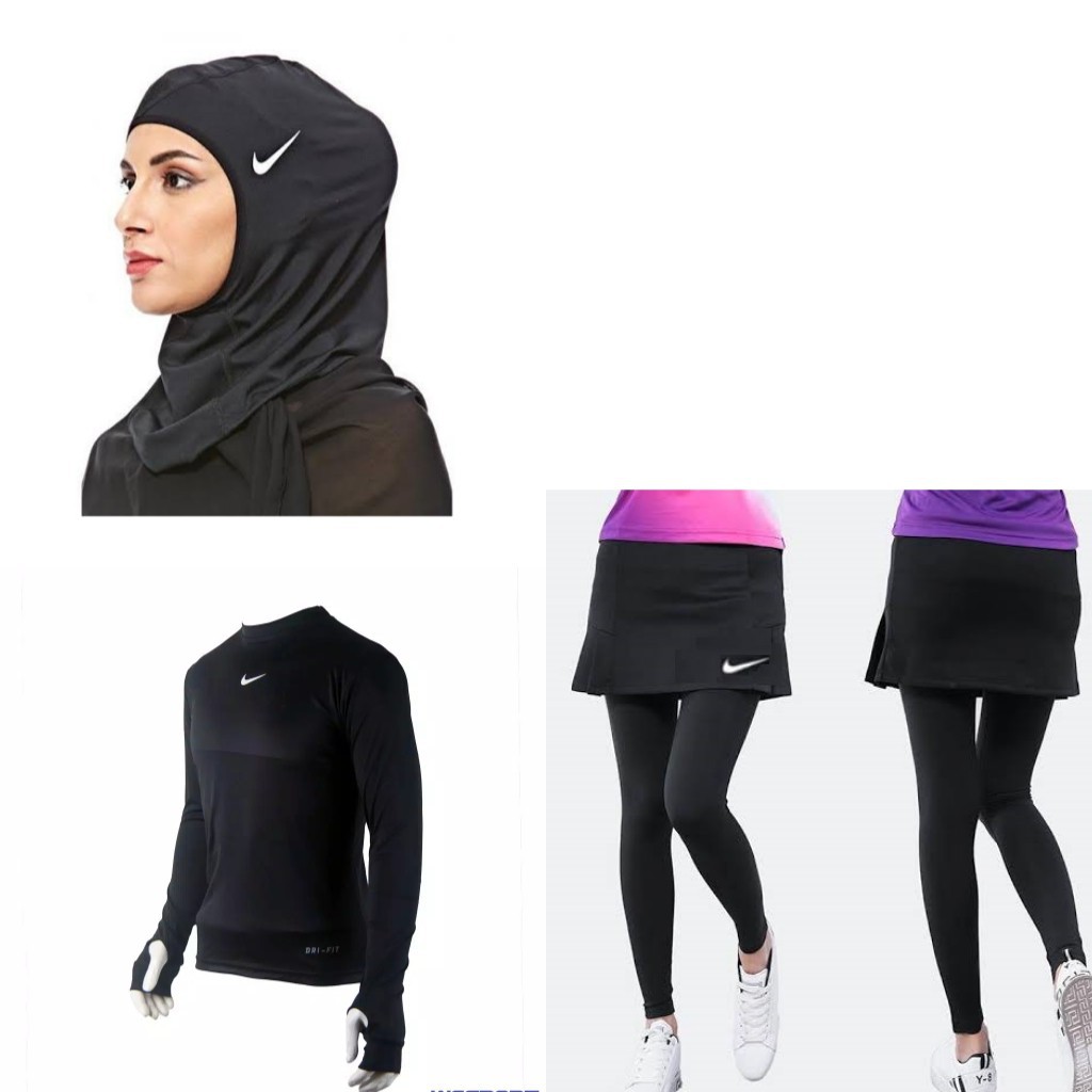 PAKET 3 IN 1 LEGGING ROK SPORT BASELAYER HIJAB OLAHRAGA