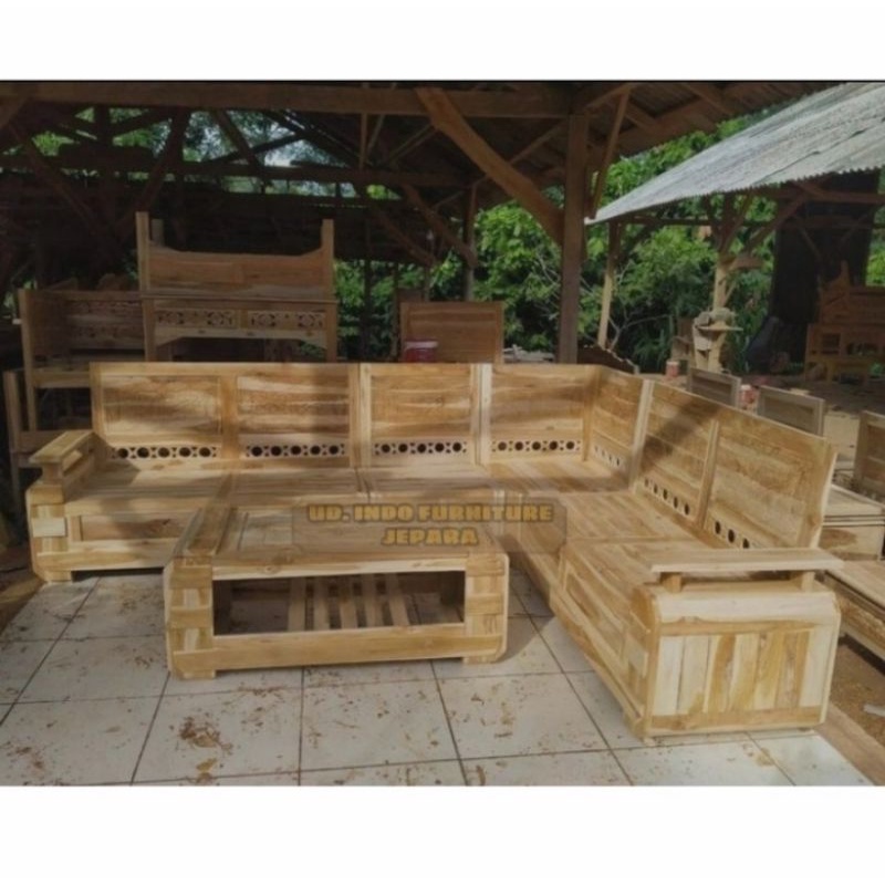 meja kursi tamu ruangan pojok/ sudut kayu jati ukir mentah
