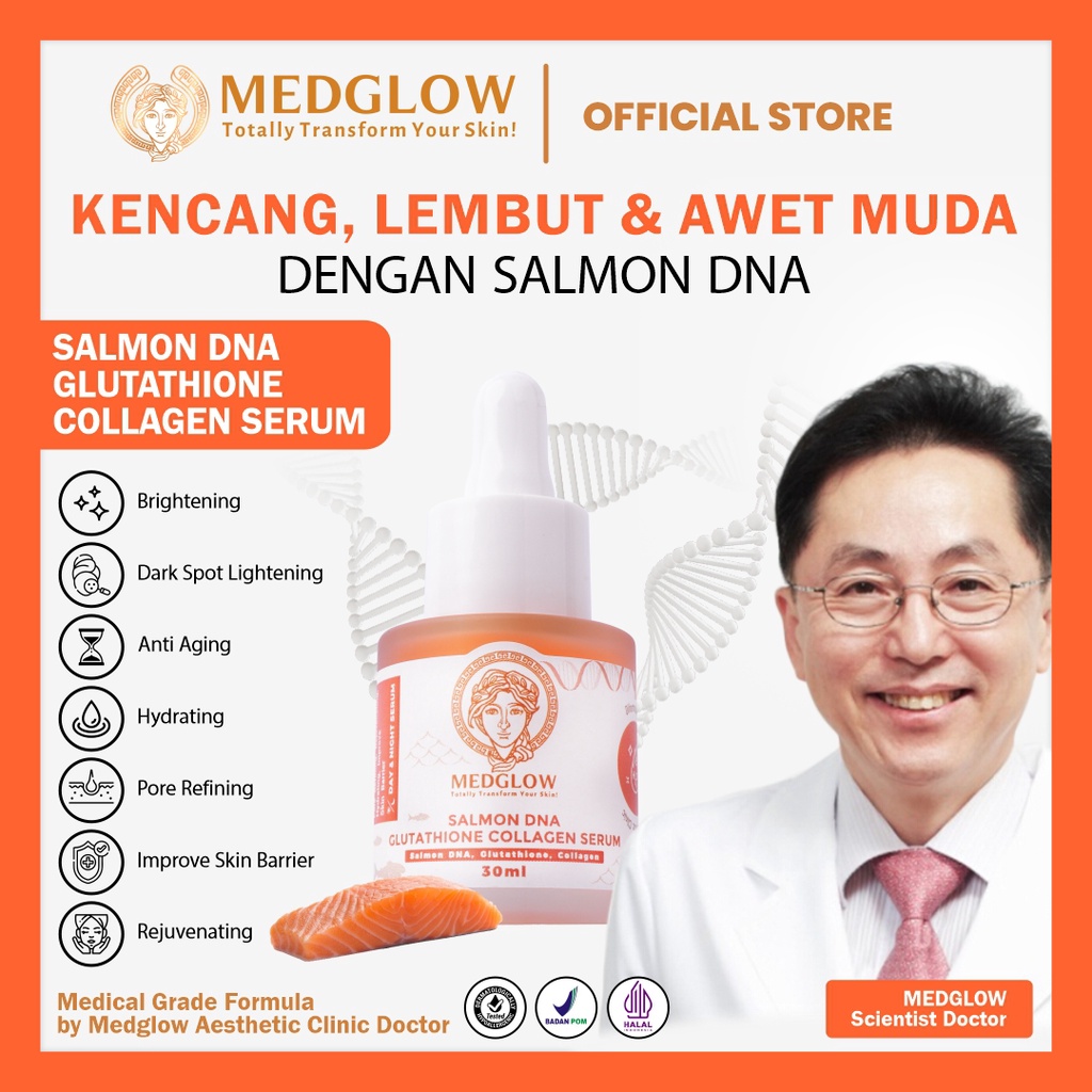 MEDGLOW CLINIC 3% PDRN Salmon DNA Glutathione Collagen Serum | BPOM HALAL Skincare Face Whitening An