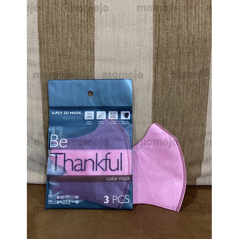 MASKER DUCKBILL WARNA THANKFUL 3D MASK 4 PLY EARLOOP SACHET ISI 3 PCS