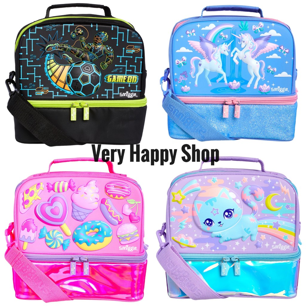 Smiggle Far Away Hardtop Lunchbox lunchbag unicorn kuda pony cat kucing game ball bola ice cream tas