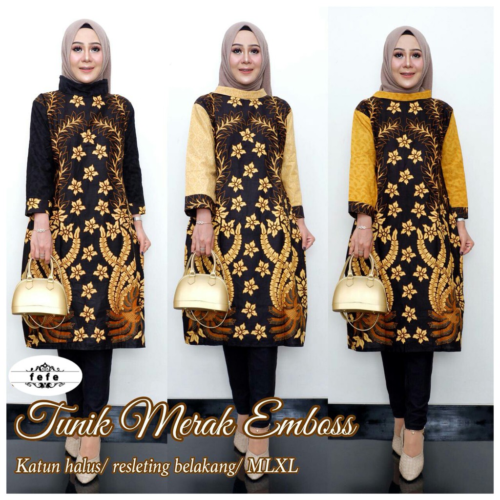 BAJU BATIK WANITA TERBARU | BAJU BATIK WANITA MODEL TUNIK KATUN HALUS TERBARU TUNIK MERAK EMBOSS