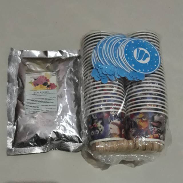 

Paket bubuk ES KRIM STRAWBERRY & PAPER Cup