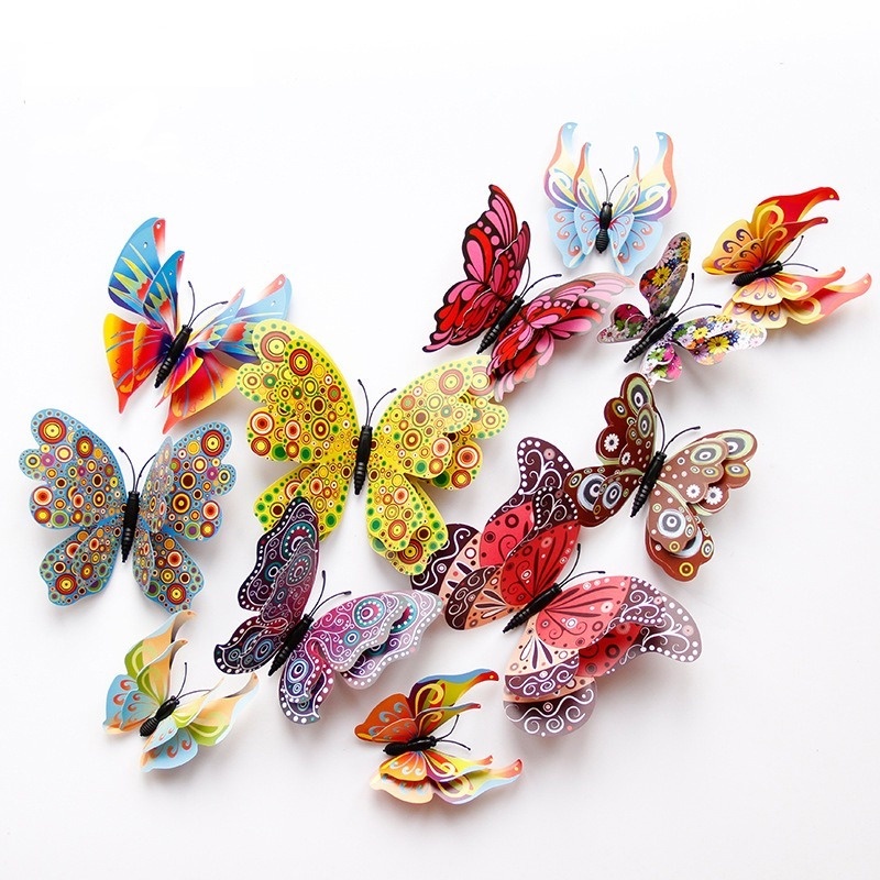 12pcs / Set Stiker Dinding Motif Kupu-Kupu 3D Bahan PVC Untuk Dekorasi Kamar Tidur Butterfly