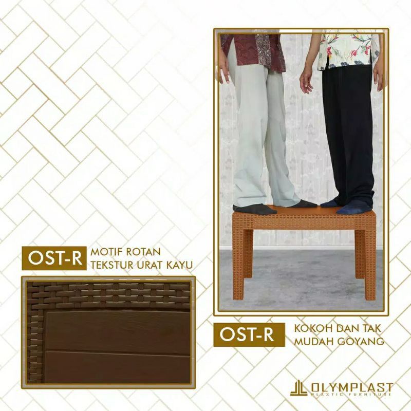 OLYMPLAST - Meja Sofa Plastik Olymplast Sofa Table Motif Rotan dengan Kayu (OST R - OCT R)