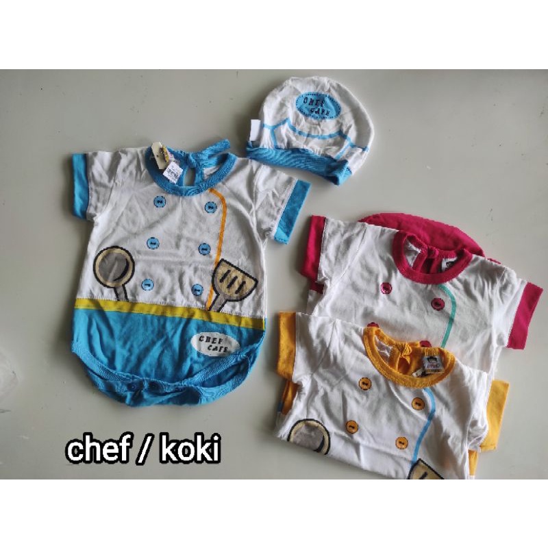 Baju Bayi Jumper OYUKI Karakter Nanas Strawberry Panda Chef Koki Dokter Mulai 1 Bulan