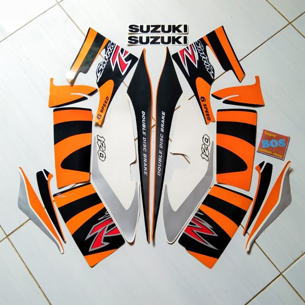 Stiker Motor Striping Suzuki satria 120r 2002 orange-hitam