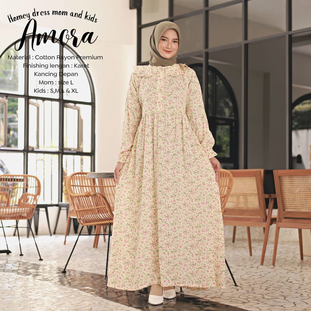 TERLARISS!! Gamis Dewasa Jumbo/Homey Dress AMORA/Gamis Couple Ibu &amp; Anak/Gamis Rayon/Dress Rayon/Bahan Katun Rayon Premium