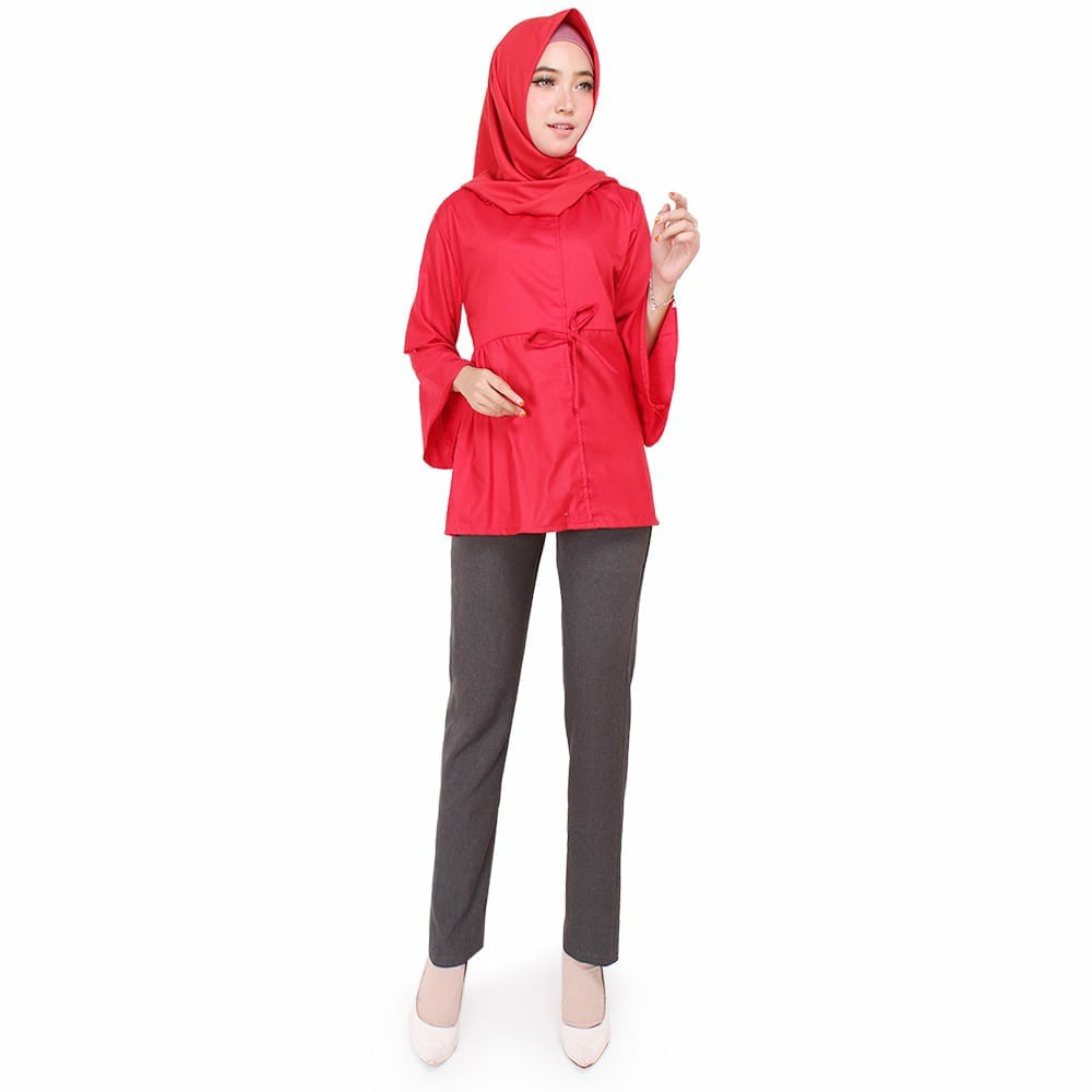 Baju Atasan Muslim Blouse Wanita bahan katun warna merah / KAIA