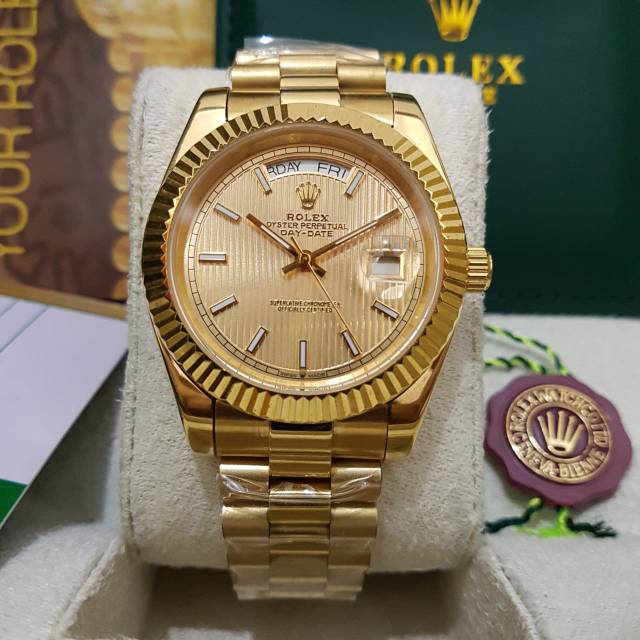 JAM TANGAN PRIA ROLEX DAY DATE FULL GOLD FULL SET BOX ORIGINAL GARDE CLONE