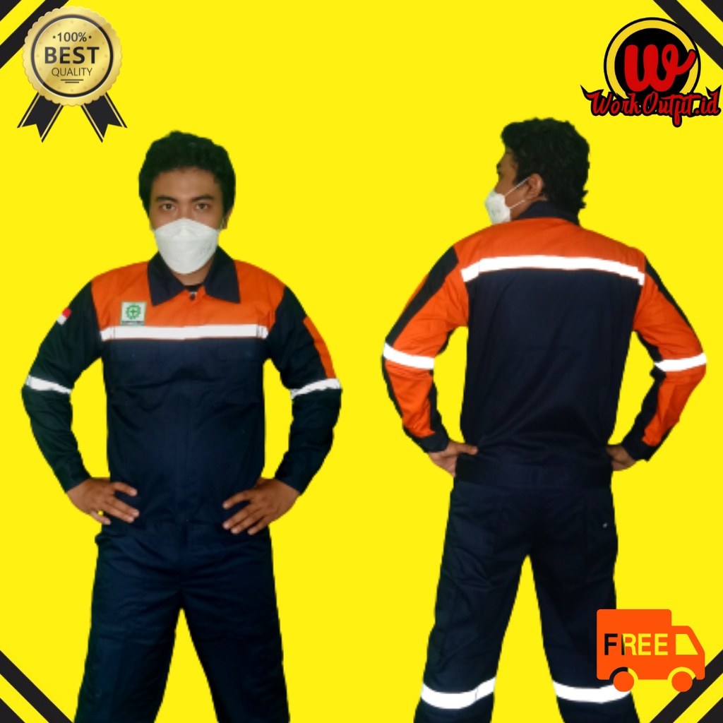 Kemeja Safety | Atasan Wearpack | Baju Proyek Navy - Oranye