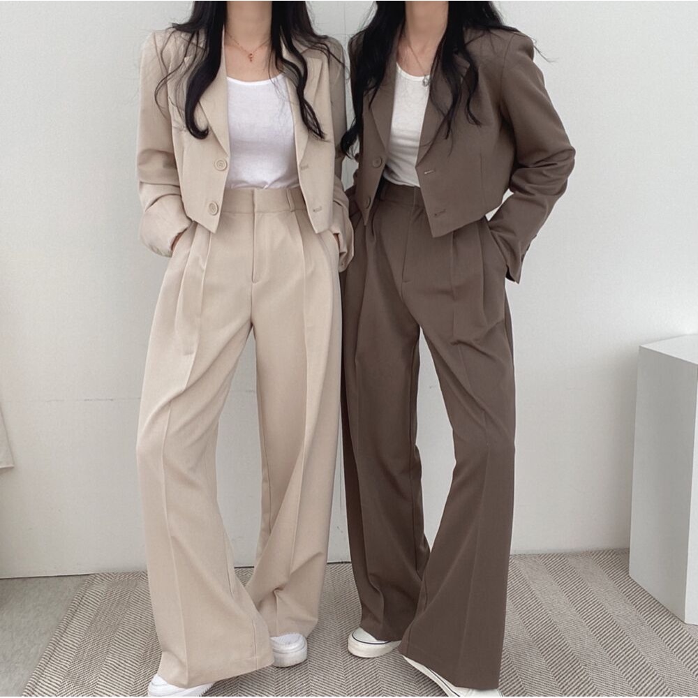 Set Baju Wanita/ Korean Style Import Highwaist Celana Kulot/Lengan Panjang Blazer Crop/Baju Kekinian