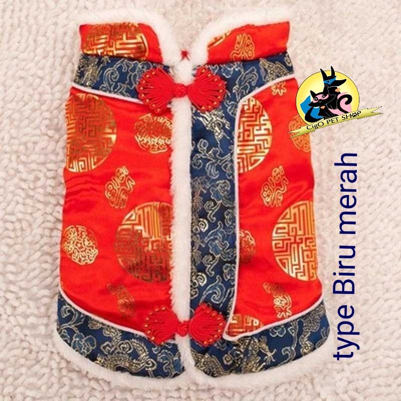 Baju imlek murah pet cheongsam anjing kucing costume sincia simple elegant kostum