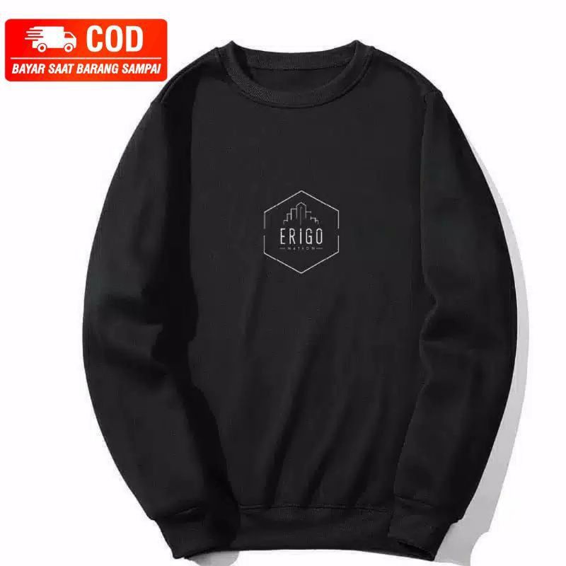Crewneck ERIGO Hitam Bigsize jumbo XL XXL XXXL XXXXL 5XL Sweater Crewneck Fleece