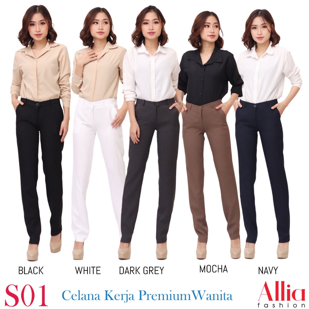 ALLIA S01 NAVY BLUE M - 6L - Celana kerja bahan wanita - Celana kantor wanita - CELANA SOPAN