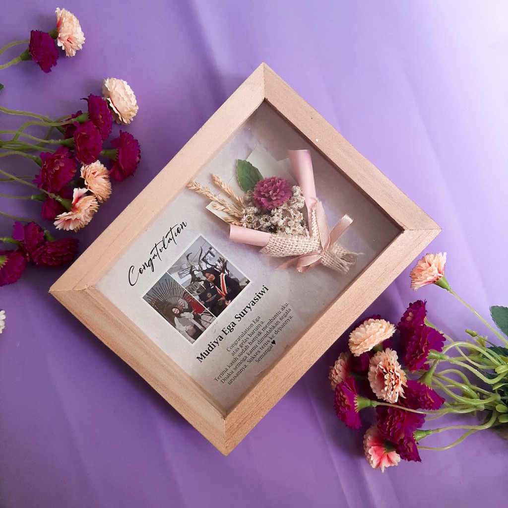 FLOWER FRAME 3D 6R 21CMX16CM MURAH DRIED FLOWER ARTIFICIAL FLOWER KADO WISUDA MURAH CUSTOM