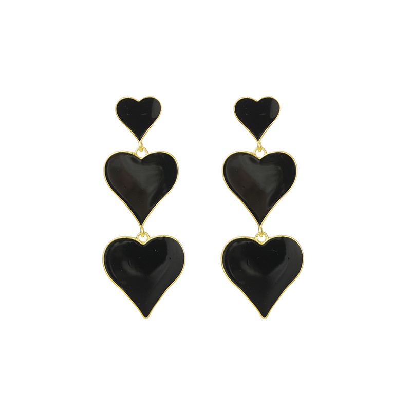 Sterling silver jarum Korea ins fashion retro hitam CINTA jantung anting-anting berlebihan temperame