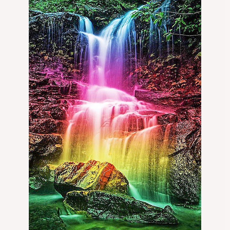 5d Diy Waterfall Embroidery Landscape Cross Stitch Full Round Diamond Embroide