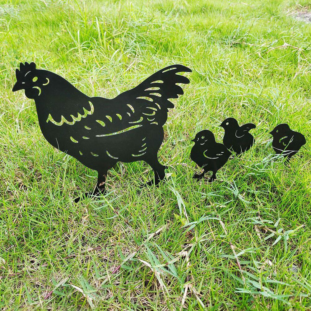 4pcs / Set Ornamen Patung Siluet Anak Ayam Untuk Dekorasi Halaman Rumput Taman Luar Ruangan