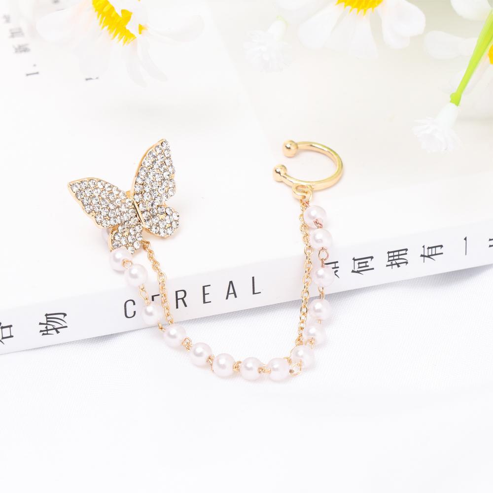 Lily Butterfly Klip Anting Hadiah Fashion Mutiara Alloy Ear Clip