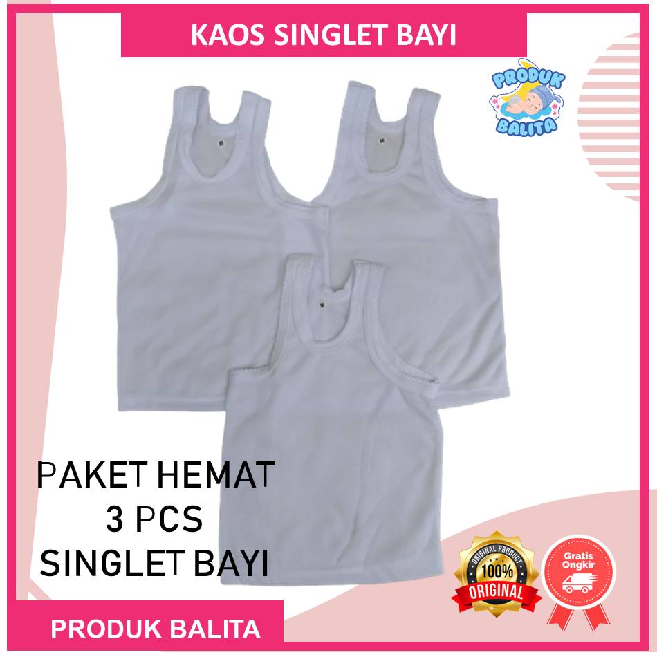 Paket Murah 3 Pcs Kaos Singlet Bayi Kaos Kotang Bayi Laki-laki Perempuan Ukuran S M L