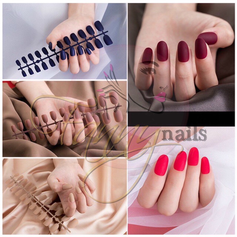 (1-20) 24pcs SHORT ROUND FAKE NAILS / FAKE NAIL SHORT DOFF OVAL KUPAL MATTE DOFF KUKU PALSU OVAL