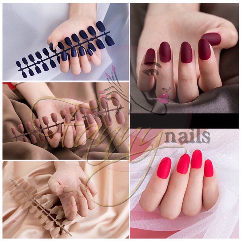 (11-30) 24pcs SHORT ROUND MATTE FAKE NAILS/ kuku palsu matt oval pendek kupal doff pendek bulat