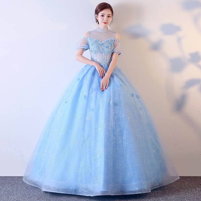 Gaun Pengantin 1812024 Biru Sabrina Lengan Pendek Wedding Gown | Shopee Indonesia