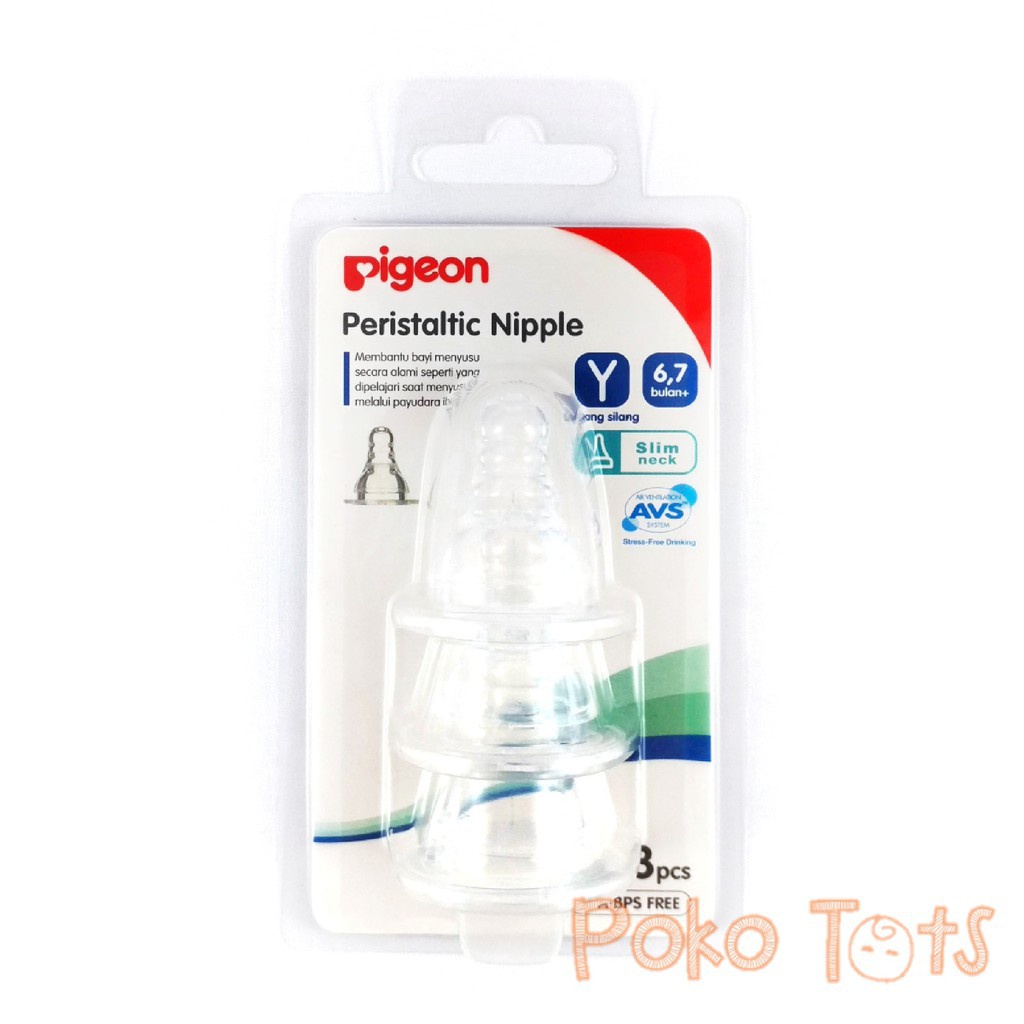 Pigeon Peristaltic Slim Neck Nipple Blister Size Y isi 3 Dot Bayi Standard WHS