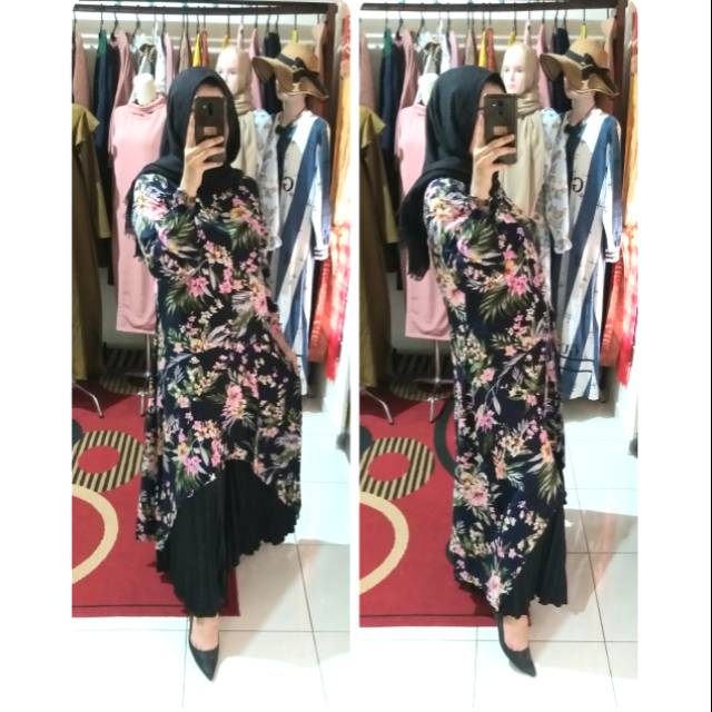 Long tunik busui motif bunga bahan super adem kualitas premium