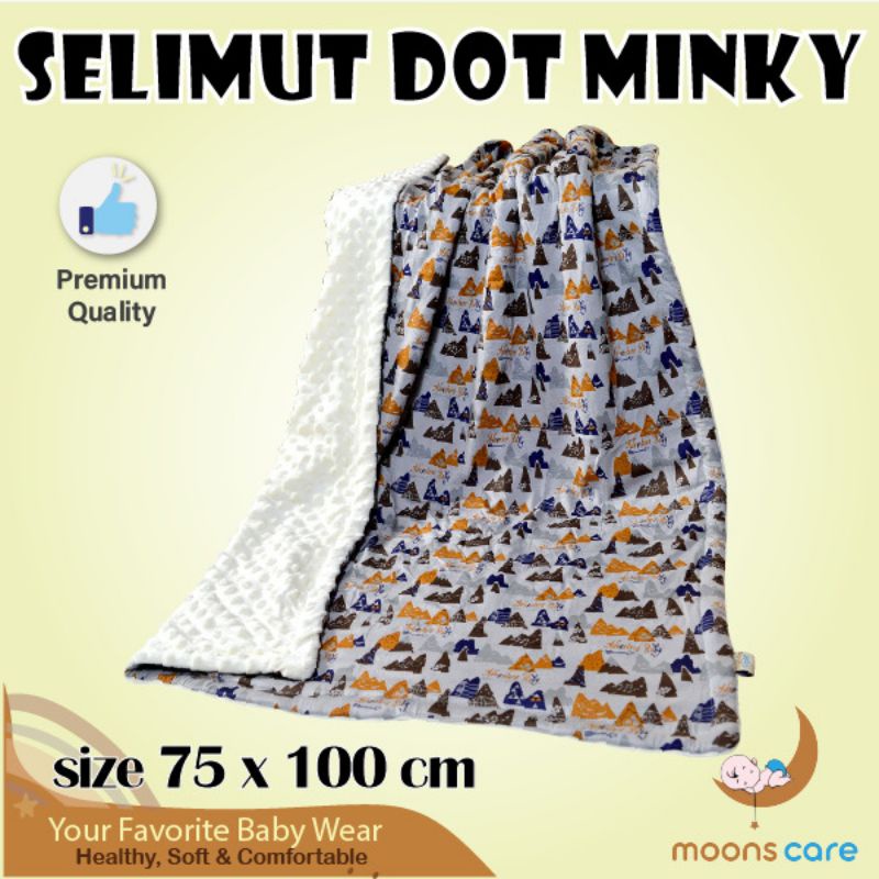 moons care Selimut Minky Dot 3 Layer | selimut Bayi polos Motif | Selimut double fleece baby