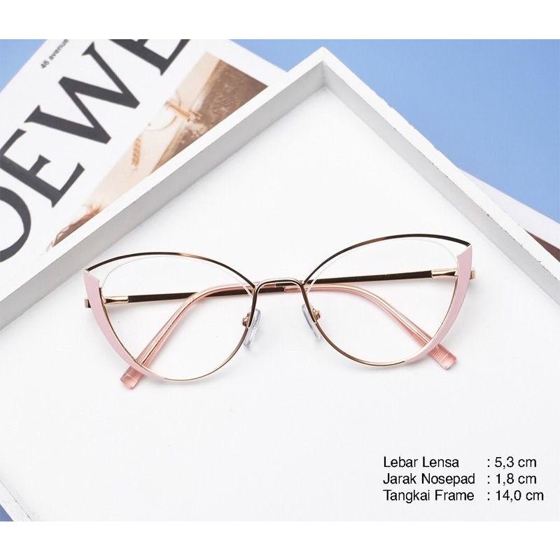 Kacamata Cat Eye Frame 95721 Lensa Photocromic & Anti Radiasi Minus & Bluecromic