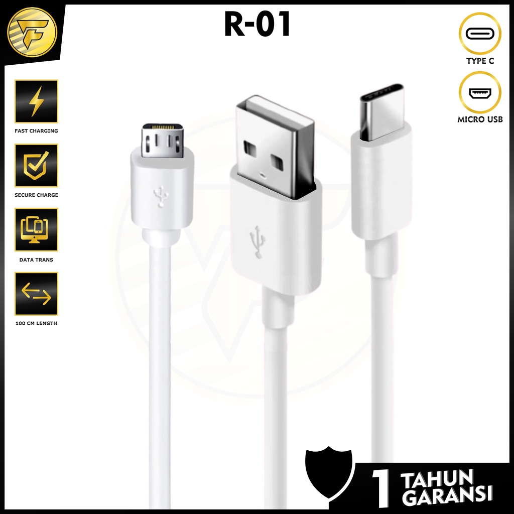 Kabel data R1 Fast Charging Type C Micro USB 1 Meter kabel cas android