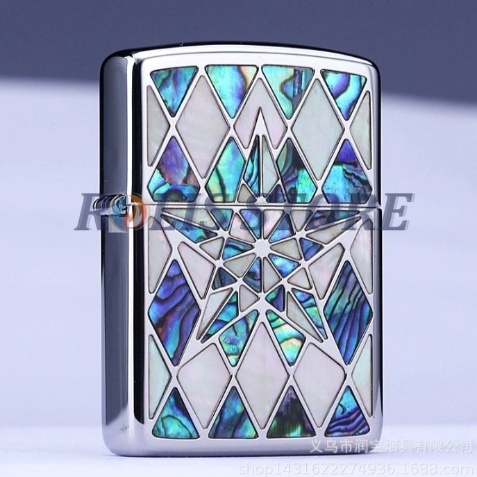 COD- Korek Zippo Silver Ice Emboss Crystal Blue Green Aurora 2 Sisi High Premium Quality Limited Made In Usa - Free Box