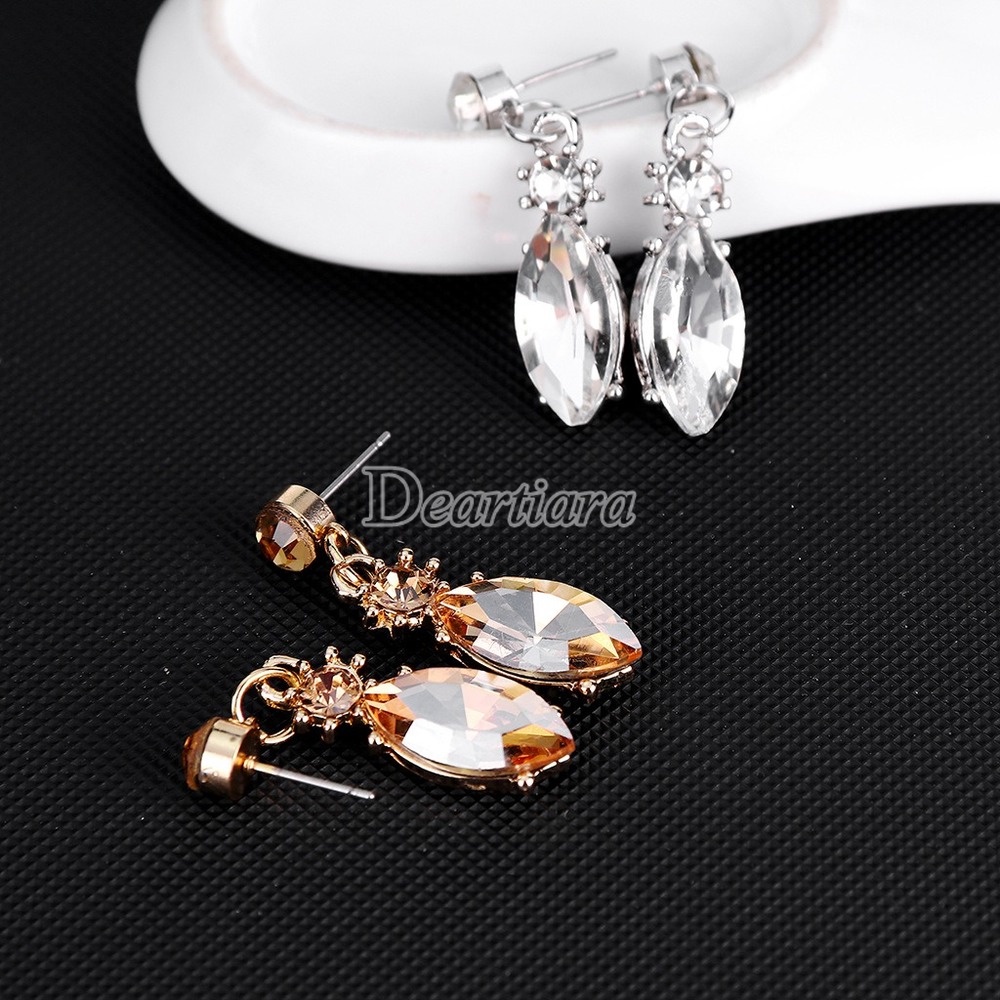 Set Kalung Dan Anting Aksen Batu Permata Kristal Gaya Eropa Amerika Untuk Wanita