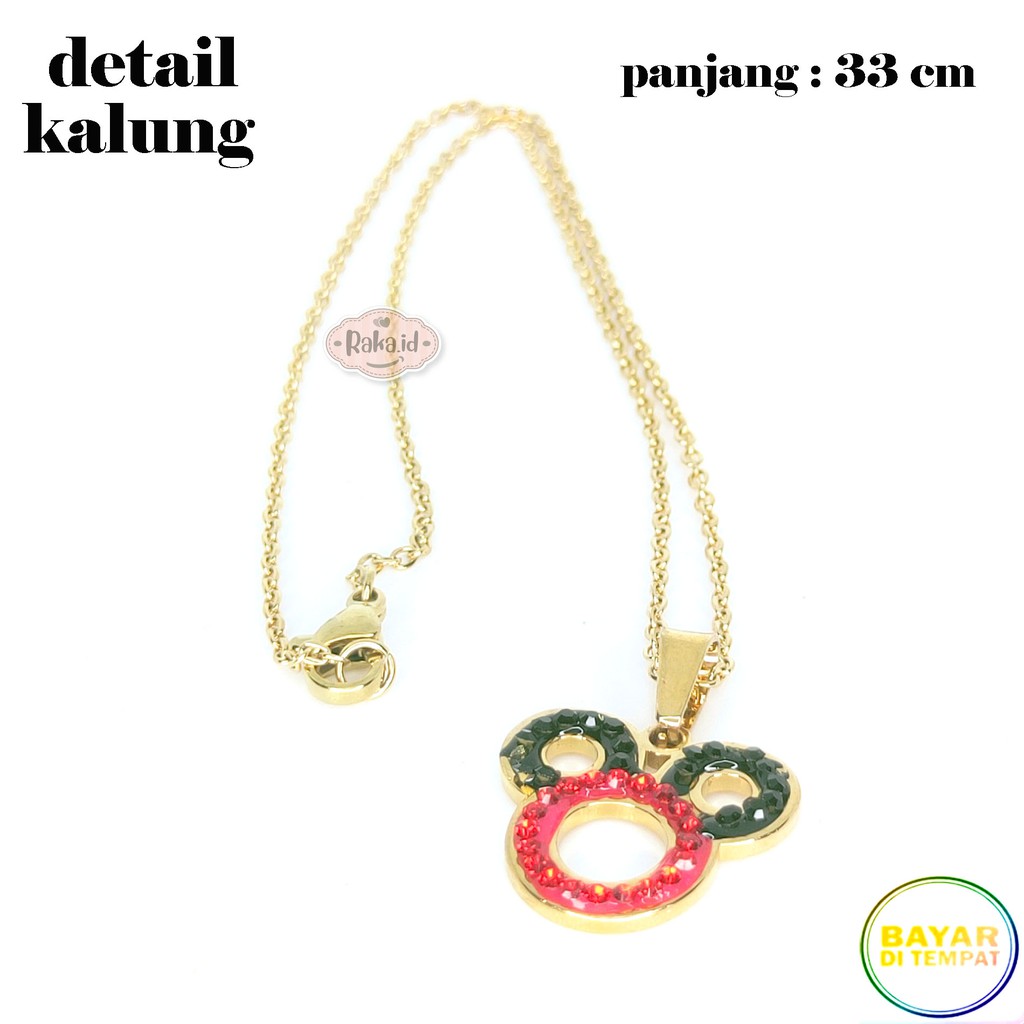 Paket Set Titanium Anak Kalung + Gelang + Cincin + Anting Mickey Hitam Merah 637