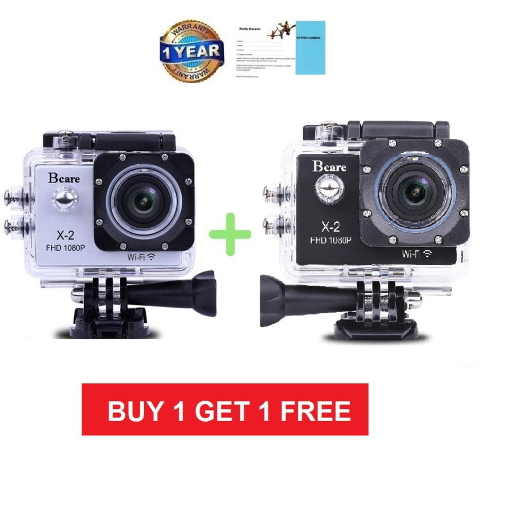 Promo Buy 1 Get 1 Bcare X-2 Action Cam 1080P 12Mp layar 2"-Silver- 2Pcs