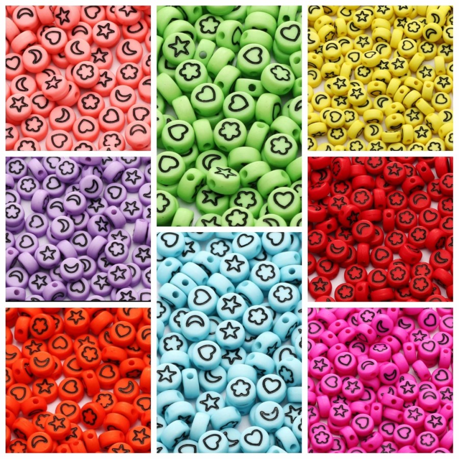 ISI 100PC MANIK MOTE AKRILIK LOVE STAR MOON STABILO WARNA  BAHAN KERAJINAN TANGAN DIY CANTIK MURAH MERIAH
