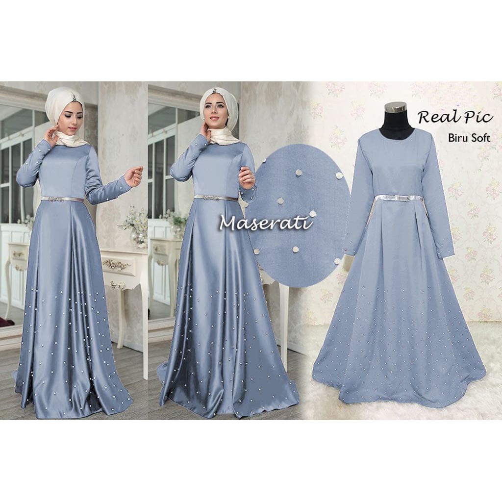 HOT NEW PRODUK 121335 GAMIS PESTA MASERATI BIRU SOFT