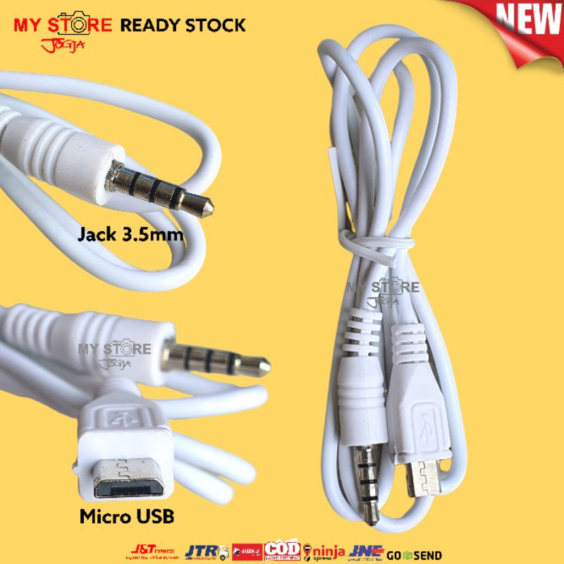 Kabel data micro USB Cable Live Streaming Karoke Mic Dari HP Phone AUX jack 3.5 Audio 80cm to Micro 