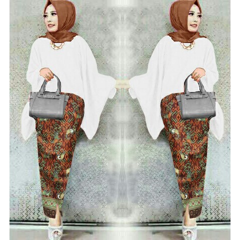 ZAVANA SETELAN BAJU ATASAN JUMBO BATIK KEBAYA MODERN, BAJU KEKINIAN PUTIH WANITA MURAH MUSLIM WANITA
