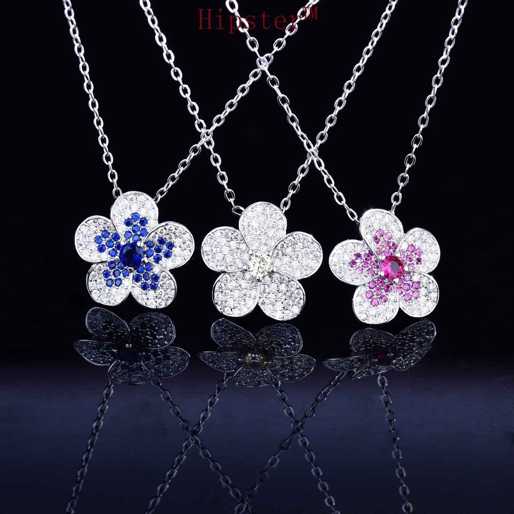 Flower Necklace Sapphire Pendant for Women