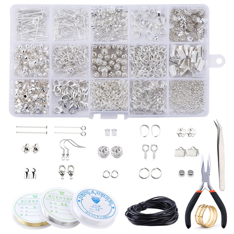 A Set Alloy Making Kit Tools Kit Kawat Tembaga Spacer Beads Crimp Beads Earring Hooks Handmade Craft