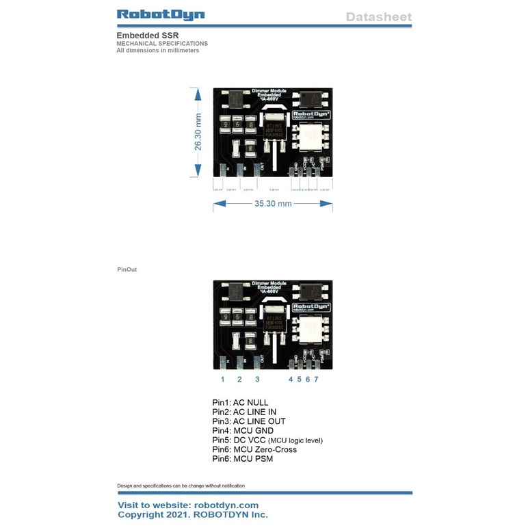 RobotDyn Embedded Dimmer Module, 3.3V/5V logic, 16A, 600V