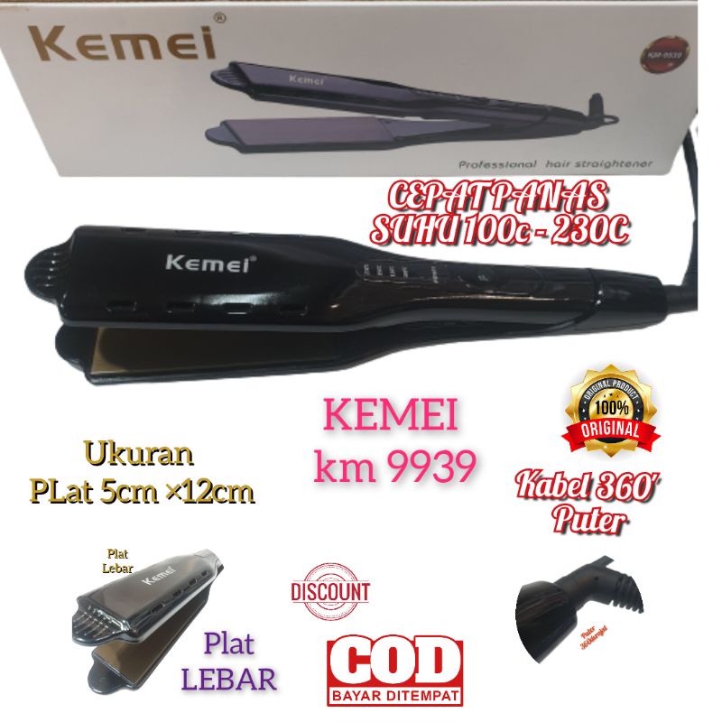 Alat Catokan Kemei Rambut Plat Besar Km9939 Hair straightener Profesional Salon Lurus 9939