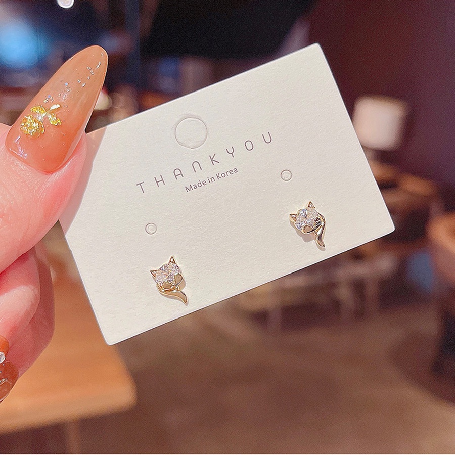 Gaya Sederhana Anting Pejantan Baja Titanium Emas Rubah Lucu Aksesoris Perhiasan Fashion Wanita S925 Perak Jarum Berlian Kristal Stud Earrings
